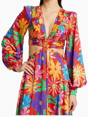 PatBO Aster long sleeve Multicolor Floral Backless Cutout Maxi Dress
